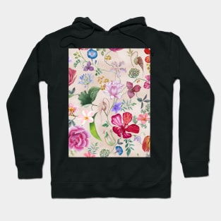 Various flowers seamless watercolor pattern. Spring blooming garden. Different wildflowers blossom. Colorful summer floral composition Hoodie